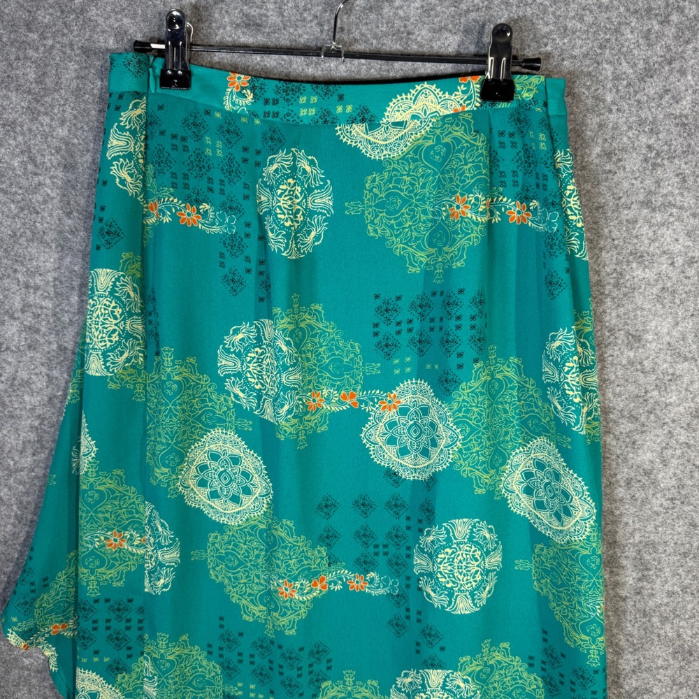 Worthington Teal Mandala Print Asymmetrical‎ Hem Midi Skirt Women's Size 4 - Picture 5 of 8